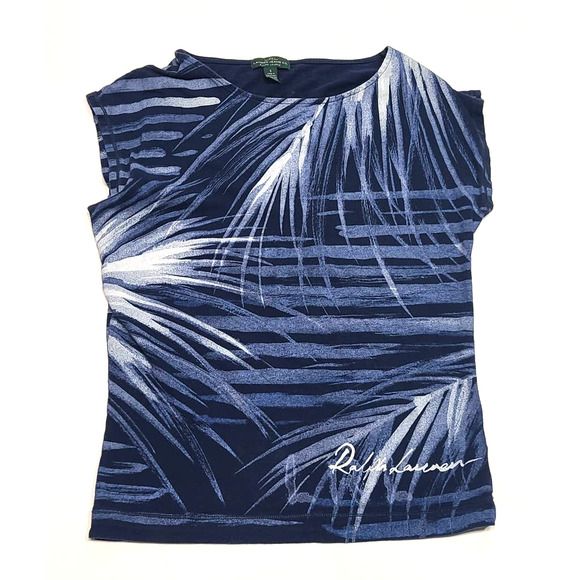 Lauren Ralph Lauren Tops - Lauren Ralph Lauren tropical palm leaves blue women's small blouse